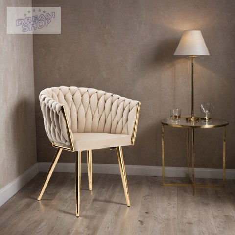 Krzesło plecione COFTON gold Velvet beżowy