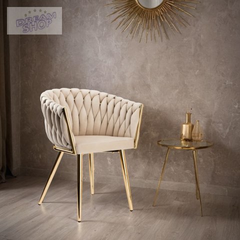Krzesło plecione COFTON gold Velvet beżowy