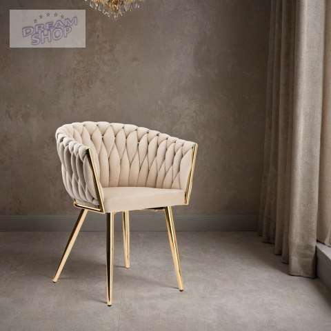 Krzesło plecione COFTON gold Velvet beżowy
