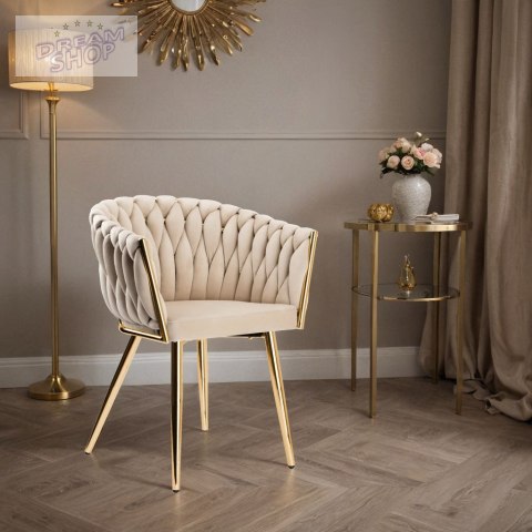 Krzesło plecione COFTON gold Velvet beżowy