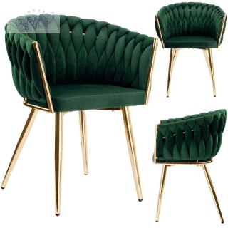 Krzesło plecione COFTON gold Velvet ciemnozielony