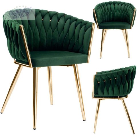 Krzesło plecione COFTON gold Velvet ciemnozielony