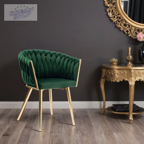 Krzesło plecione COFTON gold Velvet ciemnozielony
