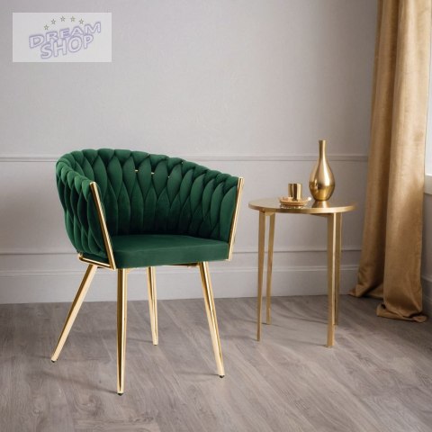 Krzesło plecione COFTON gold Velvet ciemnozielony