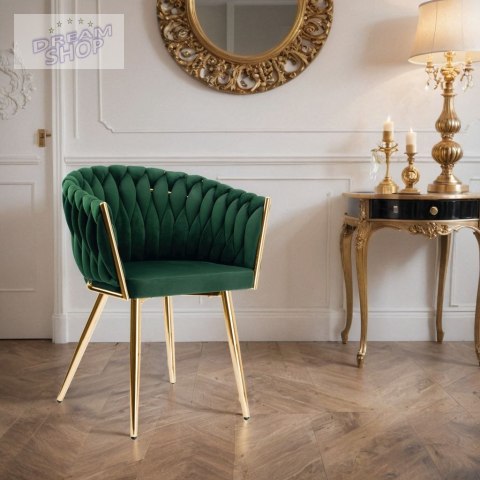 Krzesło plecione COFTON gold Velvet ciemnozielony