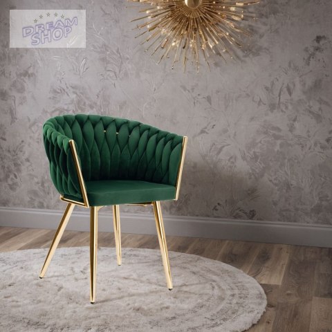 Krzesło plecione COFTON gold Velvet ciemnozielony