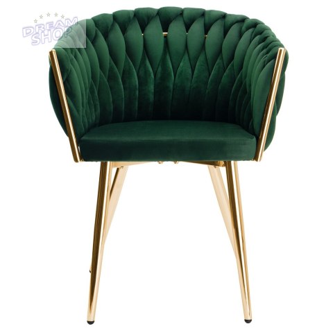 Krzesło plecione COFTON gold Velvet ciemnozielony