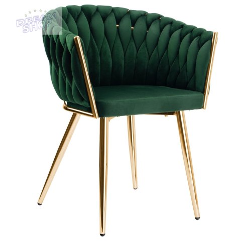 Krzesło plecione COFTON gold Velvet ciemnozielony
