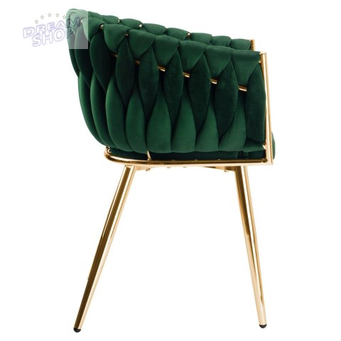 Krzesło plecione COFTON gold Velvet ciemnozielony