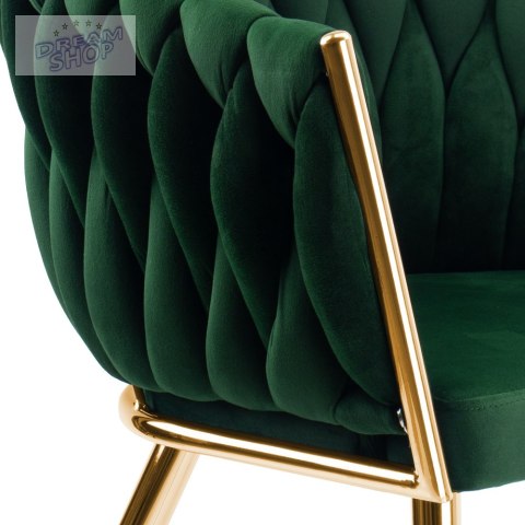 Krzesło plecione COFTON gold Velvet ciemnozielony