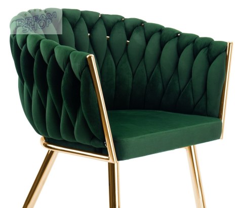 Krzesło plecione COFTON gold Velvet ciemnozielony