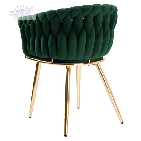 Krzesło plecione COFTON gold Velvet ciemnozielony