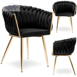 Krzesło plecione COFTON gold Velvet czarny