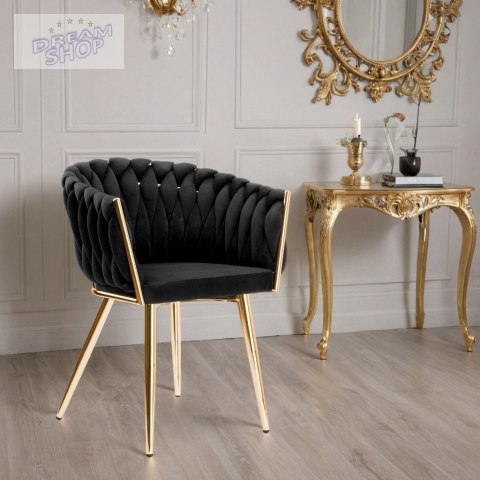 Krzesło plecione COFTON gold Velvet czarny Krzesło plecione COFTON gold Velvet czarny