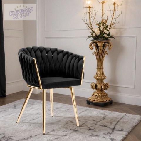 Krzesło plecione COFTON gold Velvet czarny Krzesło plecione COFTON gold Velvet czarny