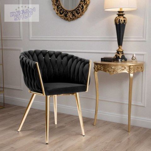 Krzesło plecione COFTON gold Velvet czarny Krzesło plecione COFTON gold Velvet czarny
