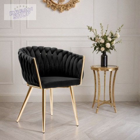 Krzesło plecione COFTON gold Velvet czarny Krzesło plecione COFTON gold Velvet czarny
