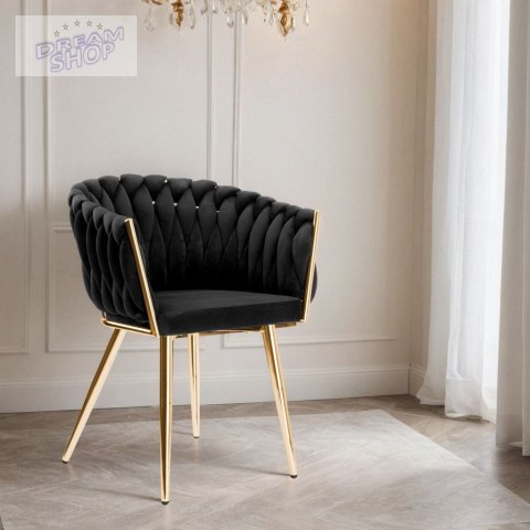 Krzesło plecione COFTON gold Velvet czarny Krzesło plecione COFTON gold Velvet czarny
