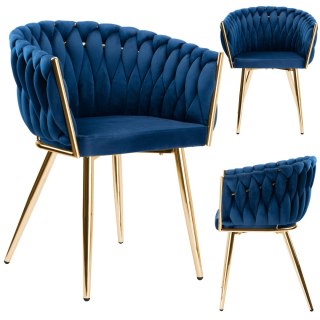 Krzesło plecione COFTON gold Velvet granatowy