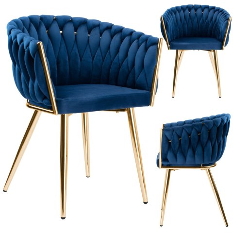 Krzesło plecione COFTON gold Velvet granatowy