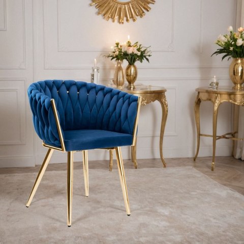 Krzesło plecione COFTON gold Velvet granatowy