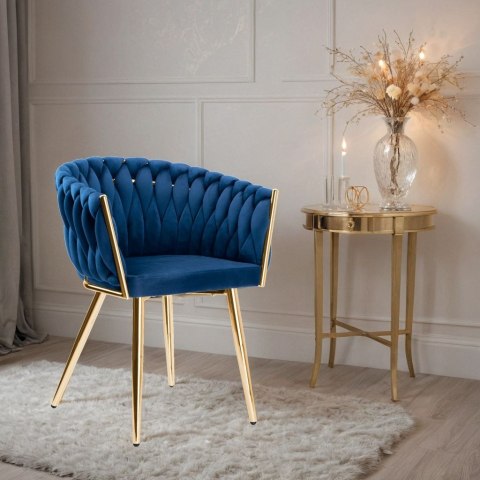 Krzesło plecione COFTON gold Velvet granatowy