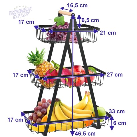 Kosz na owoce PULOS 3 poziomy czarny Kosz na owoce PULOS 3 poziomy czarny