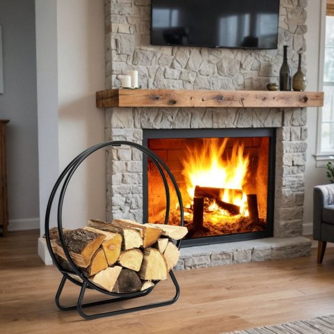 Stojak na drewno HOBRO metalowy czarny koło