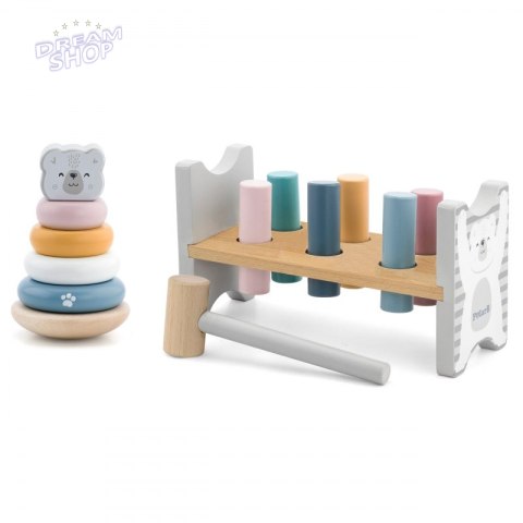 VIGA PolarB Zestaw Drewniana Piramidka + Przebijanka z Młoteczkiem Miś Polarny Montessori VIGA PolarB Zestaw Drewniana Piramidka + Przebijanka z Młoteczkiem Miś Polarny Montessori