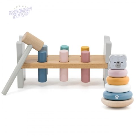 VIGA PolarB Zestaw Drewniana Piramidka + Przebijanka z Młoteczkiem Miś Polarny Montessori VIGA PolarB Zestaw Drewniana Piramidka + Przebijanka z Młoteczkiem Miś Polarny Montessori