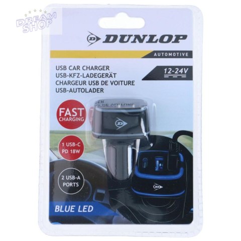 ŁADOWARKA SMOCHODOWA MULTI 2x USB A + USB C DUNLOP ŁADOWARKA SMOCHODOWA MULTI 2x USB A + USB C DUNLOP