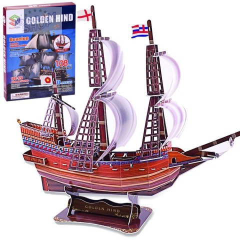 Puzzle 3D statek Golden Hind okręt 108 ele. puzzle przestrzenne ZA2600 Puzzle 3D statek Golden Hind okręt 108 ele. puzzle przestrzenne ZA2600