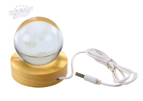 Świecąca Kryształowa Kula 3D Meduza Lampka Drewniana Podstawka Świecąca Kryształowa Kula 3D Meduza Lampka Drewniana Podstawka