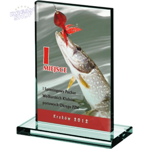 Trofeum szklane z nadrukiem kolorowym LuxorJet grawerowane oraz wypełnione farbą Trofeum szklane z nadrukiem kolorowym LuxorJet grawerowane oraz wypełnione farbą