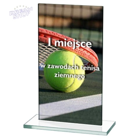 Trofeum szklanie z nadrukiem kolorowym LuxorJet, grawerowaniem i wypełnieniem farbą Trofeum szklanie z nadrukiem kolorowym LuxorJet, grawerowaniem i wypełnieniem farbą