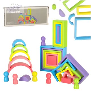Klocki drewniane edukacyjne układanka tęcza puzzle montessori tęcza kolorowe
