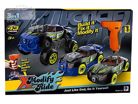 Sportowy, Terenowy Samochód do rozkręcania i skręcania 3w1 TUNING + Wkrętarka, Monster Truck