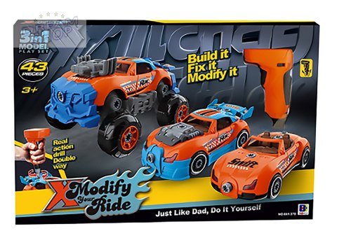 Sportowy, Terenowy Samochód do rozkręcania i skręcania 3w1 TUNING + Wkrętarka, Monster Truck