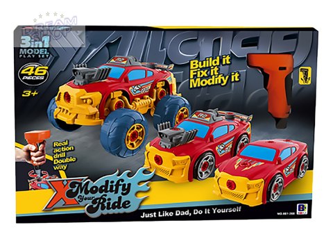 Sportowy, Terenowy Samochód do rozkręcania i skręcania 3w1 TUNING + Wkrętarka Monster Truck