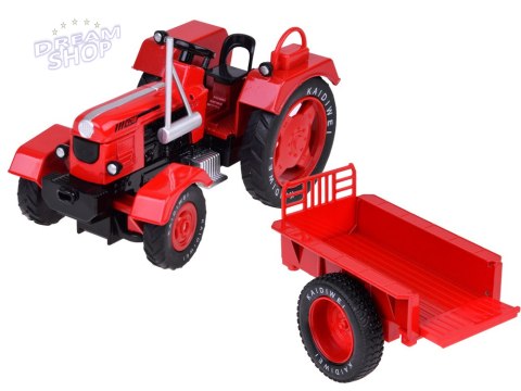 Czerwony Metalowy Traktor z przyczepką Skrętne Gumowe koła 1:18 ZA5202 Czerwony Metalowy Traktor z przyczepką Skrętne Gumowe koła 1:18 ZA5202