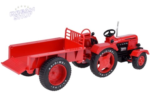 Czerwony Metalowy Traktor z przyczepką Skrętne Gumowe koła 1:18 ZA5202 Czerwony Metalowy Traktor z przyczepką Skrętne Gumowe koła 1:18 ZA5202