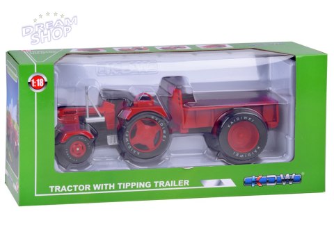 Czerwony Metalowy Traktor z przyczepką Skrętne Gumowe koła 1:18 ZA5202 Czerwony Metalowy Traktor z przyczepką Skrętne Gumowe koła 1:18 ZA5202