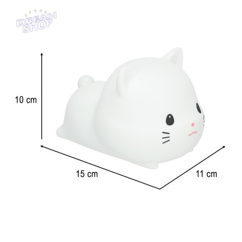 Lampka nocna dla dzieci silikonowa na baterie USB biała RGB kotek leżący Lampka nocna dla dzieci silikonowa na baterie USB biała RGB kotek leżący