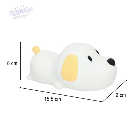 Lampka nocna dla dzieci silikonowa na baterie USB biała piesek leżący