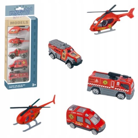 Zestaw pojazdów strażackich resoraki helikopter dla dzieci 6136 Zestaw pojazdów strażackich resoraki helikopter dla dzieci 6136