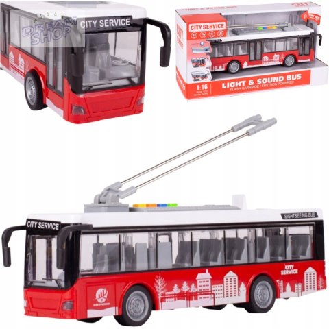 Duży czerwony trolejbus miejski otwierane drzwi dźwięki światła WY911A Duży czerwony trolejbus miejski otwierane drzwi dźwięki światła WY911A