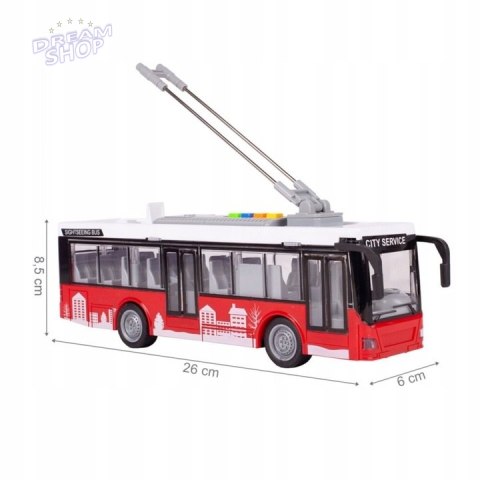 Duży czerwony trolejbus miejski otwierane drzwi dźwięki światła WY911A Duży czerwony trolejbus miejski otwierane drzwi dźwięki światła WY911A