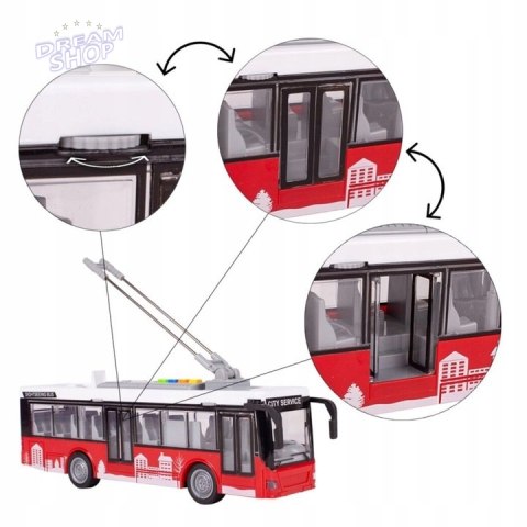 Duży czerwony trolejbus miejski otwierane drzwi dźwięki światła WY911A Duży czerwony trolejbus miejski otwierane drzwi dźwięki światła WY911A