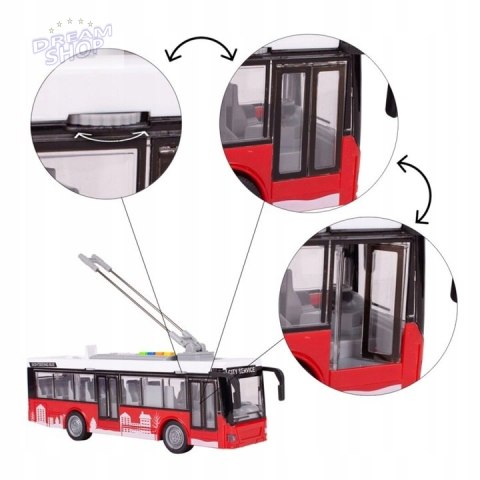 Duży czerwony trolejbus miejski otwierane drzwi dźwięki światła WY911A Duży czerwony trolejbus miejski otwierane drzwi dźwięki światła WY911A