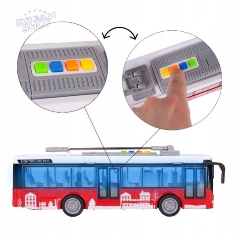 Duży czerwony trolejbus miejski otwierane drzwi dźwięki światła WY911A Duży czerwony trolejbus miejski otwierane drzwi dźwięki światła WY911A